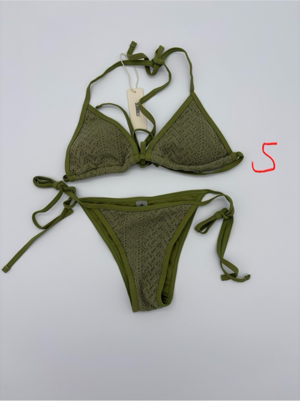 Olive Green Crochet Triangle Bikini Set